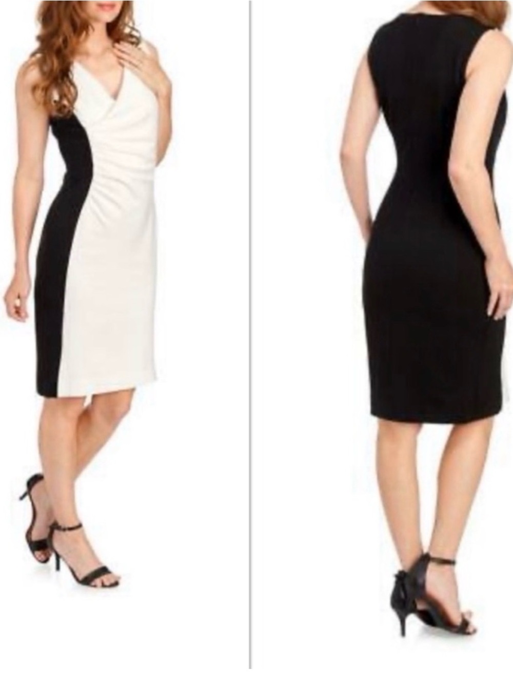 T Tahari Black and White Colorblock V-Neck Sheath Dress size 8